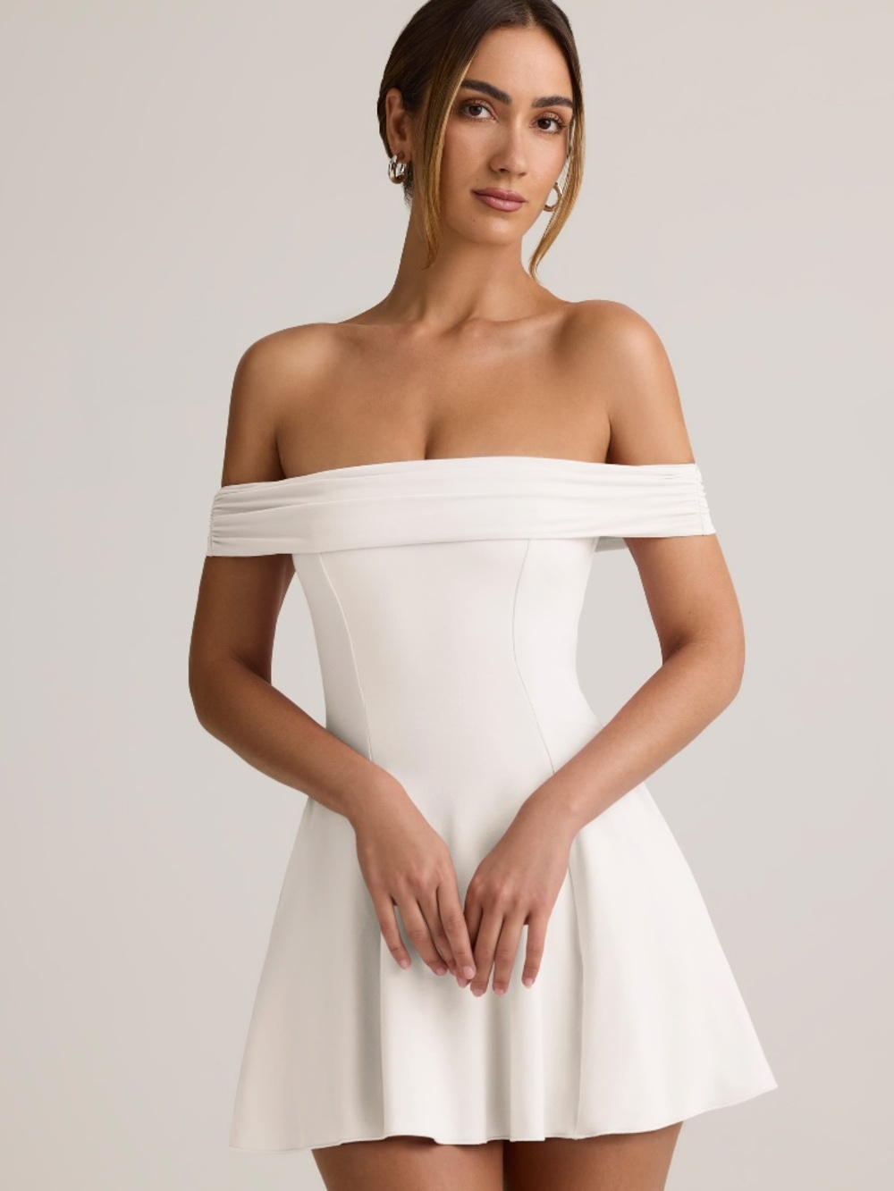 Oh Polly Modal Off-Shoulder A-Line Mini Dress in White Size L